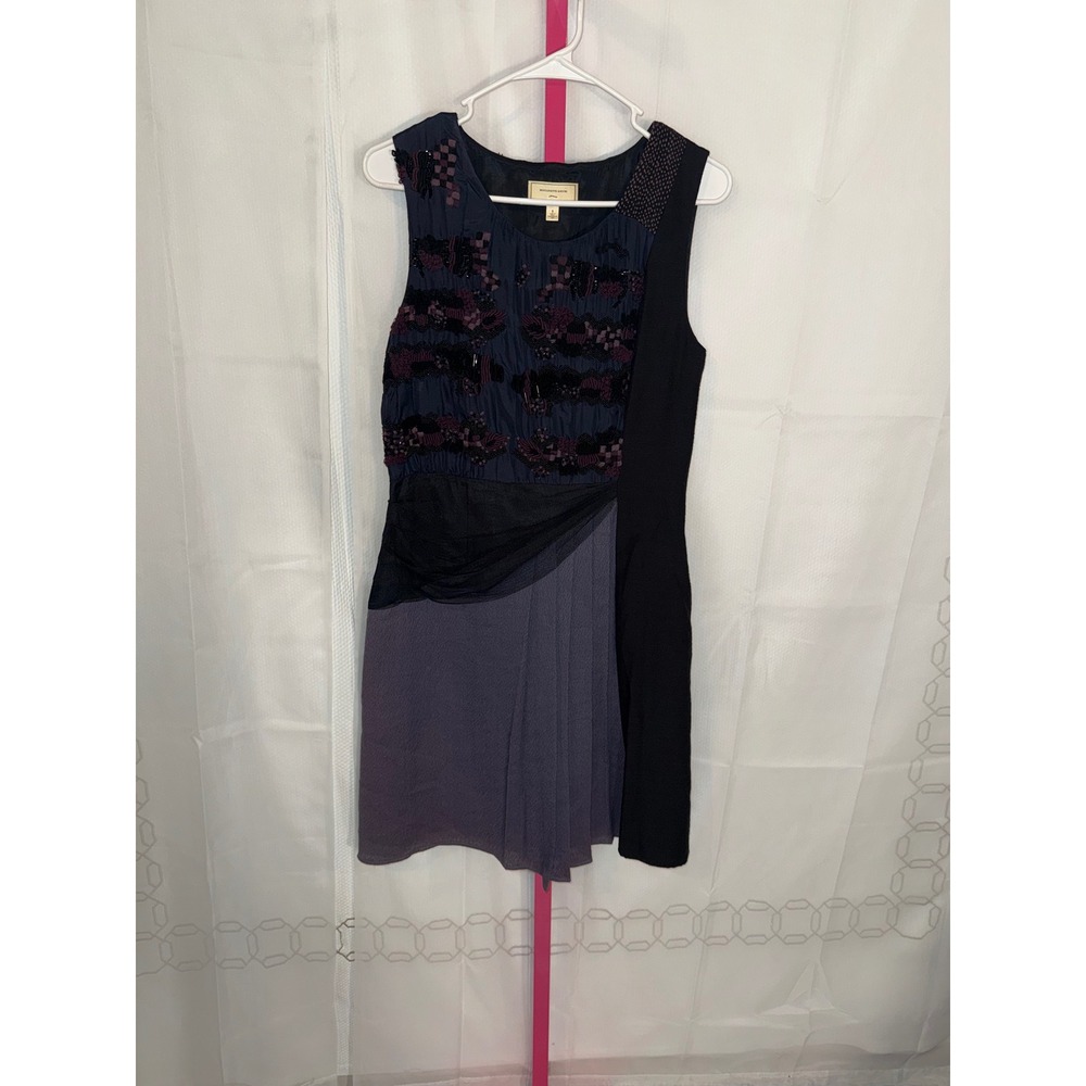 Moulinette Soeurs Embellished Beaded Dress Size 8 Navy Purple Black